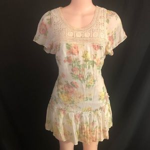 Biography Dress Small Ruffle Crochet Neck Floral Spring Antique look